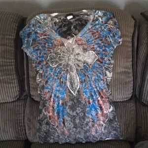 Beaded cross, great condition, form fitted